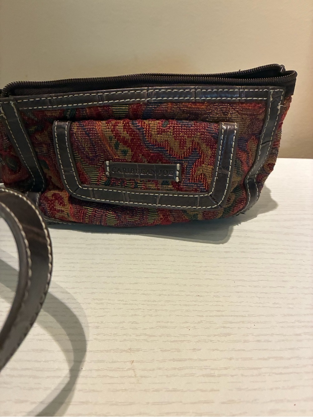 Caribbean Joe Multicolor Woven crossbody- Red, Green & Brown Trim